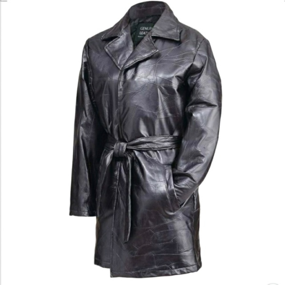 GIOVANNI NAVARRE LEATHER COMPANY NWT Trench Coat Italian Stone Patchwork Matrix